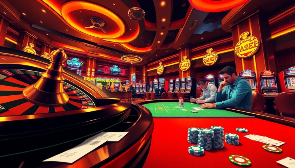 Players enjoying high-stakes poker and roulette at F8bet, showcasing the excitement of online gambling.